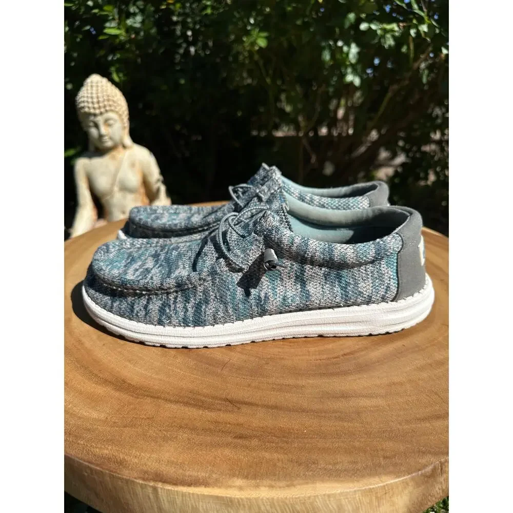 HEY DUDE Mens Wally Sox Slip On Casual Shoe Woodland Camo Blue Grey Size 13